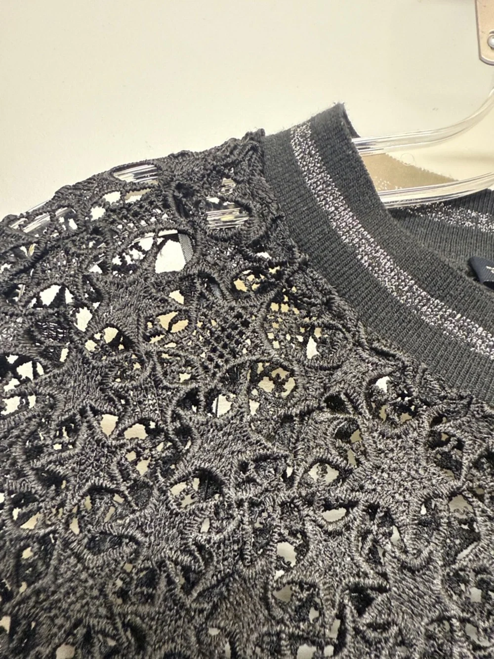 Zara Black Open Knit Lace Sheer Pullover with Metallic Detail - Picture 3 of 7